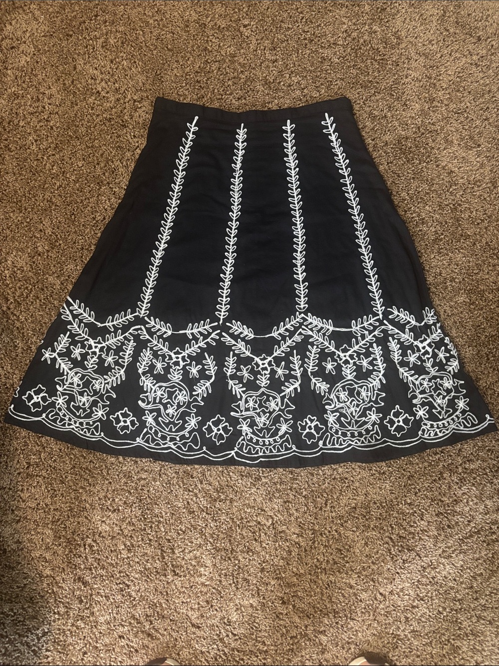 Dimri Skirt Boho Peasant Gypsy 100% Cotton Black Ivory Embroidered Midi Size S
